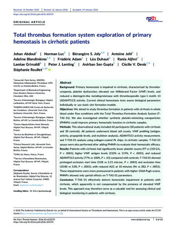 2026 Publication – Evaluation of Primary Hemostasis in Cirrhotic Patients Using the Total Thrombus Formation Analysis System (T-TAS 01)